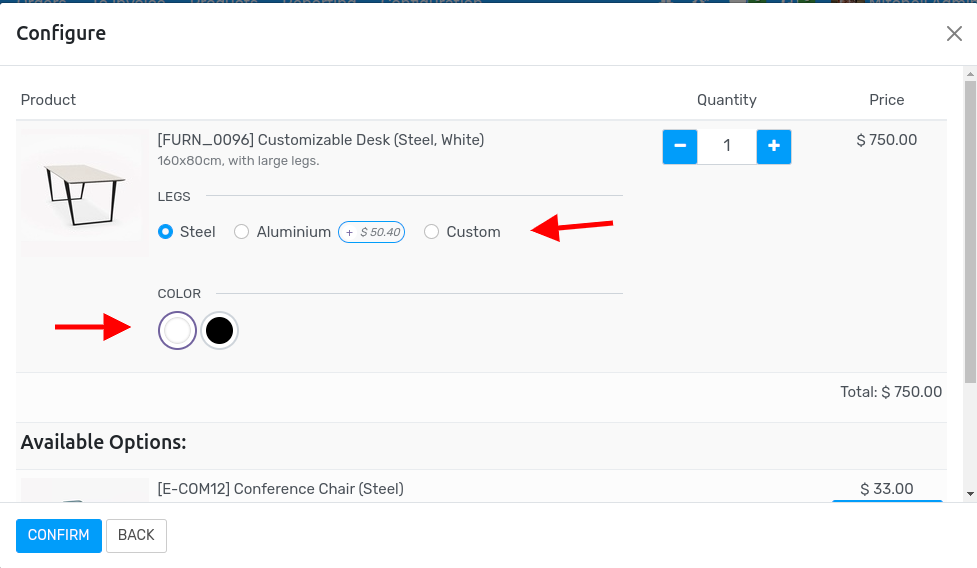 Display Types on Product Configurator.