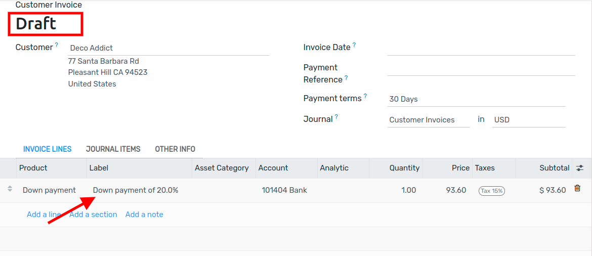 What is a basic sales flow using down payments on Flectra Sales (1)?