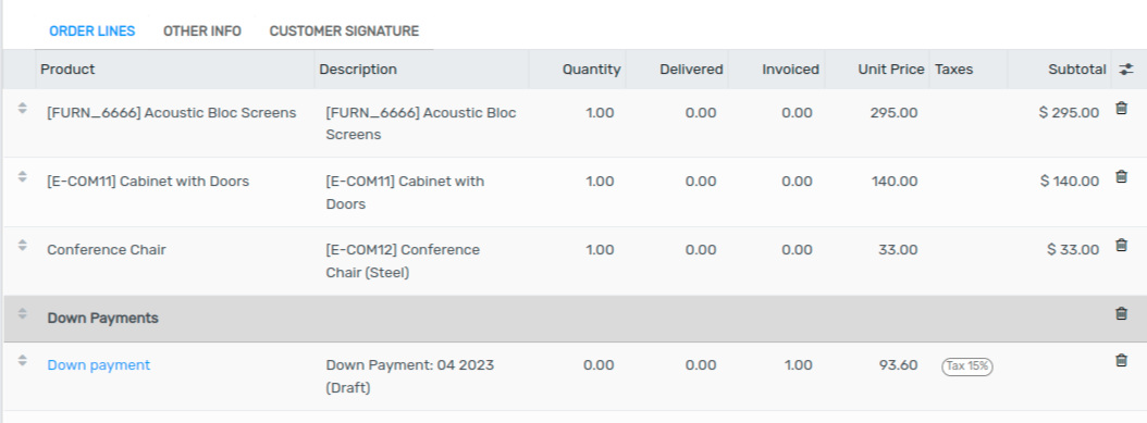 What is a basic sales flow using down payments on Flectra Sales (2)?