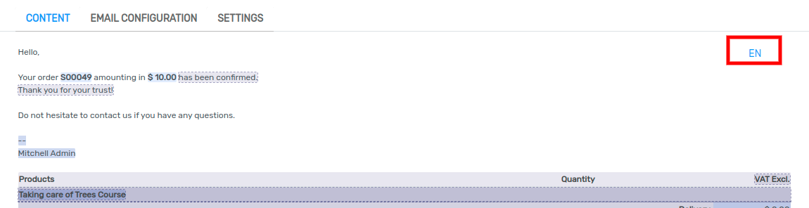 Edit the language of a template