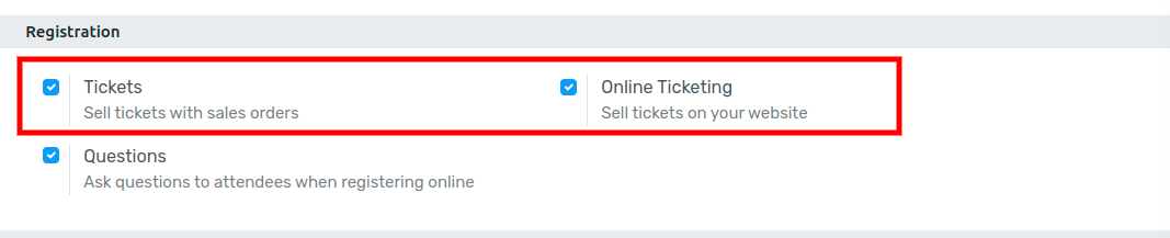 View of the settings page for Flectra Events.