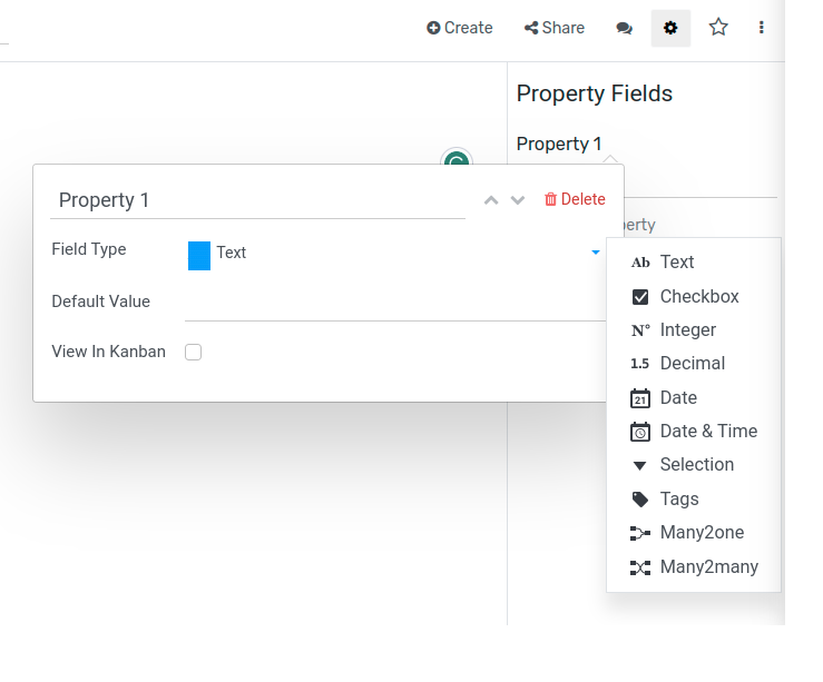 Dropdown of property fields types