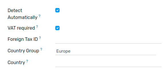 Example of settings to apply a Fiscal Position automatically