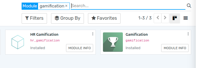 View of the gamification module being installed in Flectra