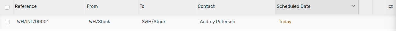 View of the pending internal transfers list.