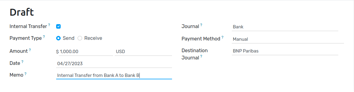 Fill in the information related to your internal transfer