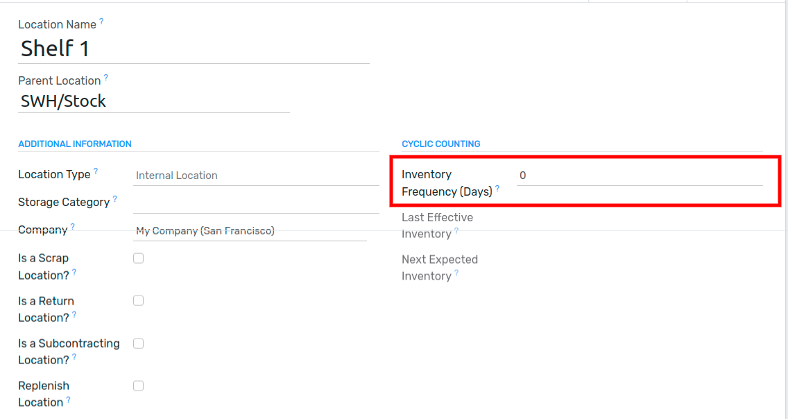 Edit a location to change the inventory frequency.