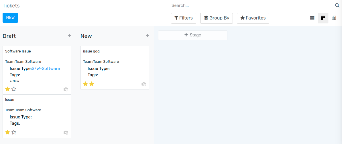 View of a team’s kanban view and the prioritized tasks in Flectra Helpdesk