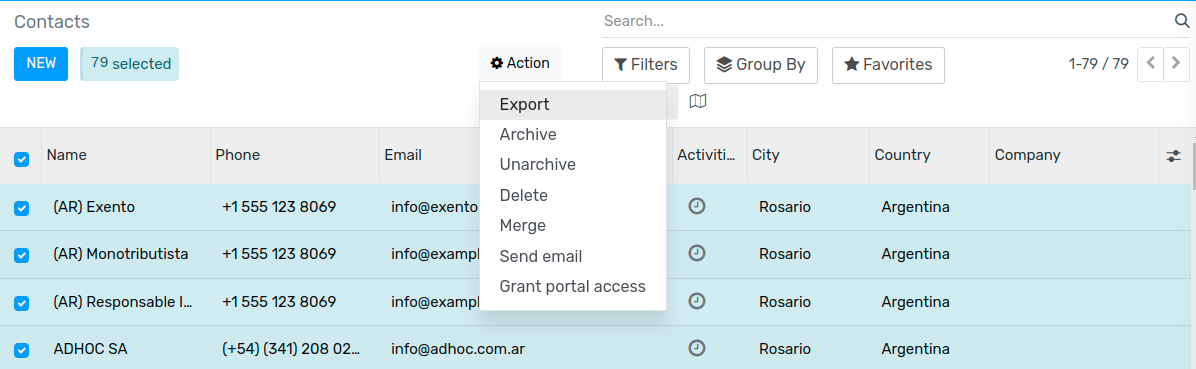 view of the different things to enable/click to export data