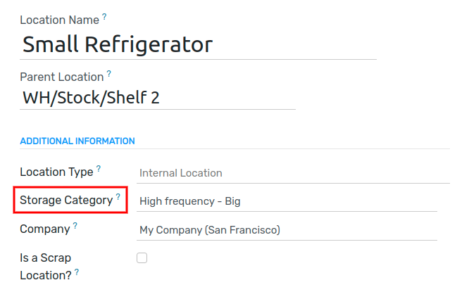 When a Storage Category is created, it can be linked to a warehouse location.