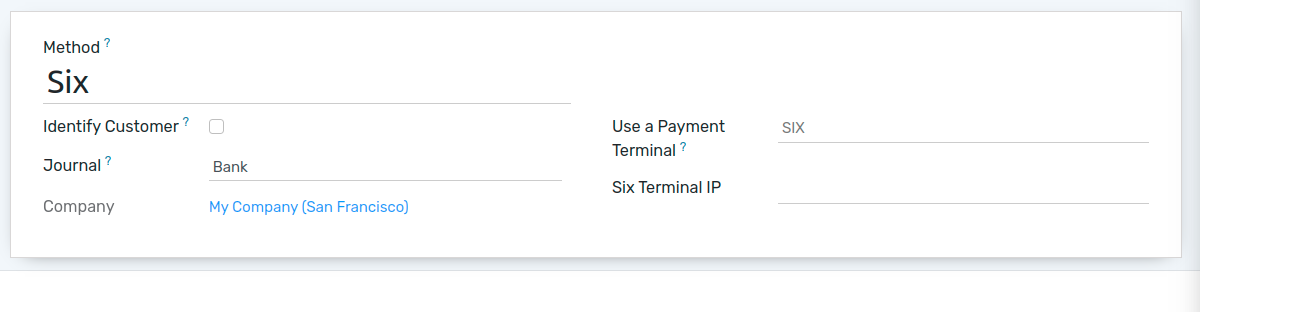 Create a new payment method for the SIX payment terminal.