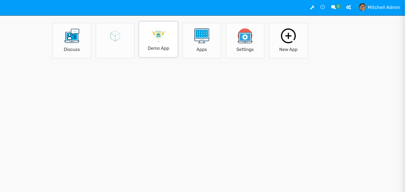 Overview of the main dashboard emphasizing the option to create a new app in Flectra Studio