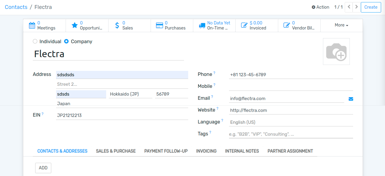 Creating a new contact in Flectra