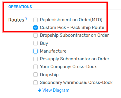 View of a product form, where the route must be selected.