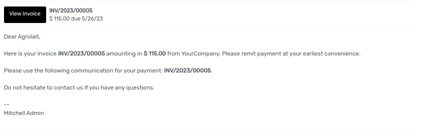 Email with a link to view the invoice online on the Customer Portal.