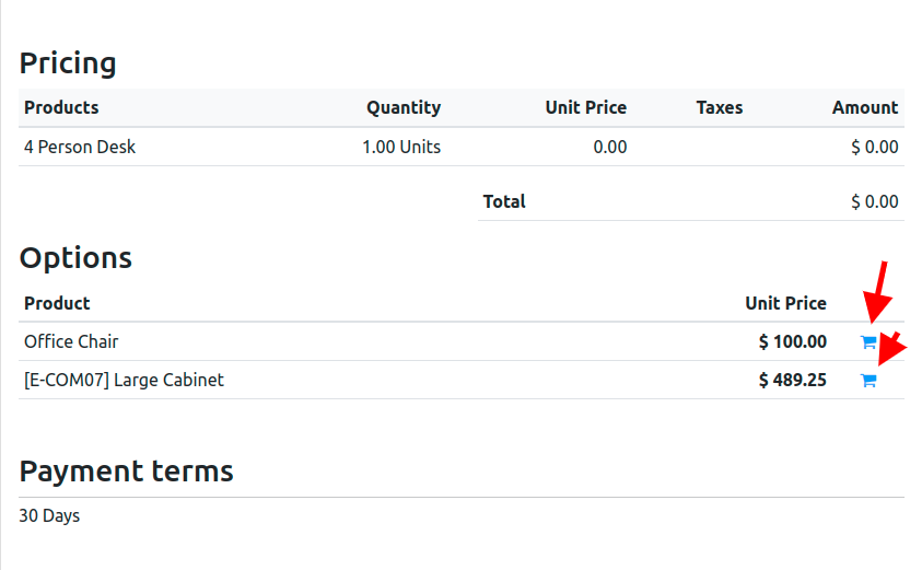 How to select optional products on Flectra Sales