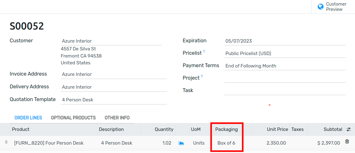 Package field on purchase order.