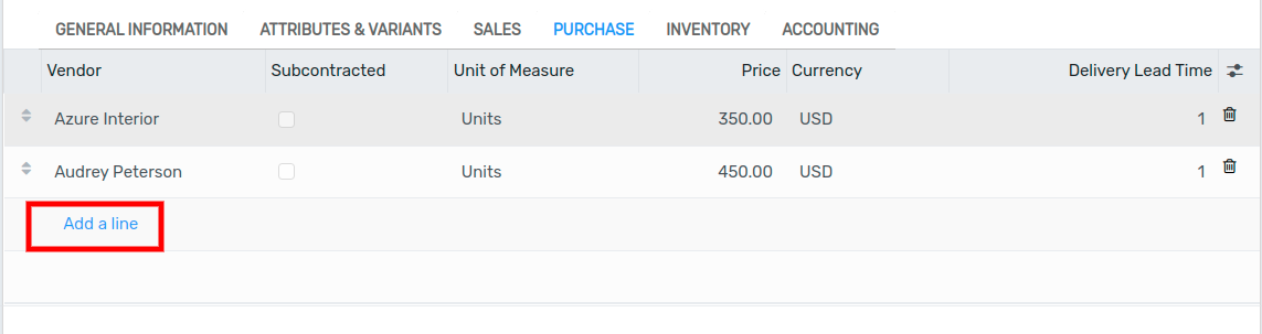 Add vendor to a product in Flectra