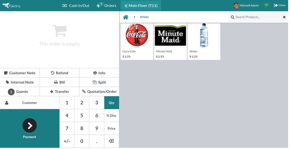 View of the pos interface to register orders