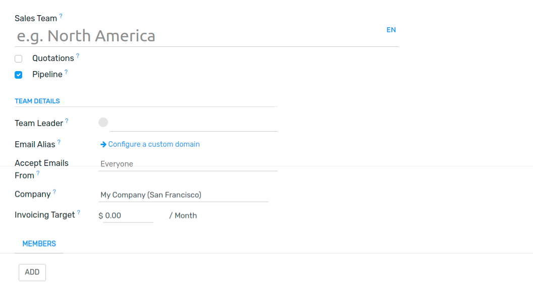 Create a Sales Team in Flectra CRM.