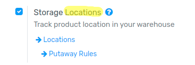 Enable Storage Locations in Flectra settings.