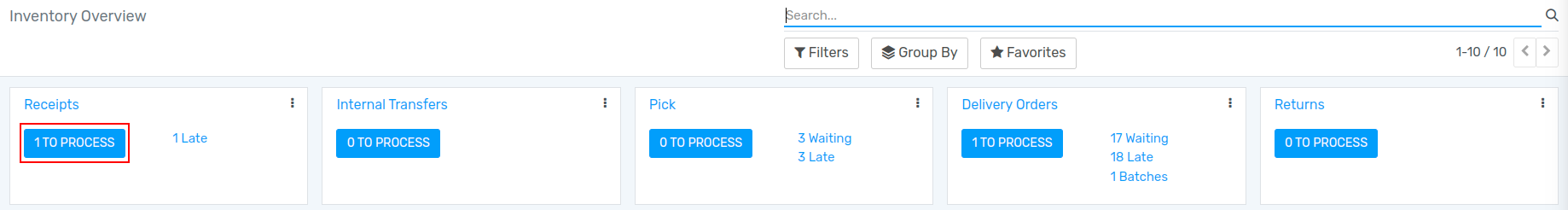 View of the button to click to see the receipts that need to be processed