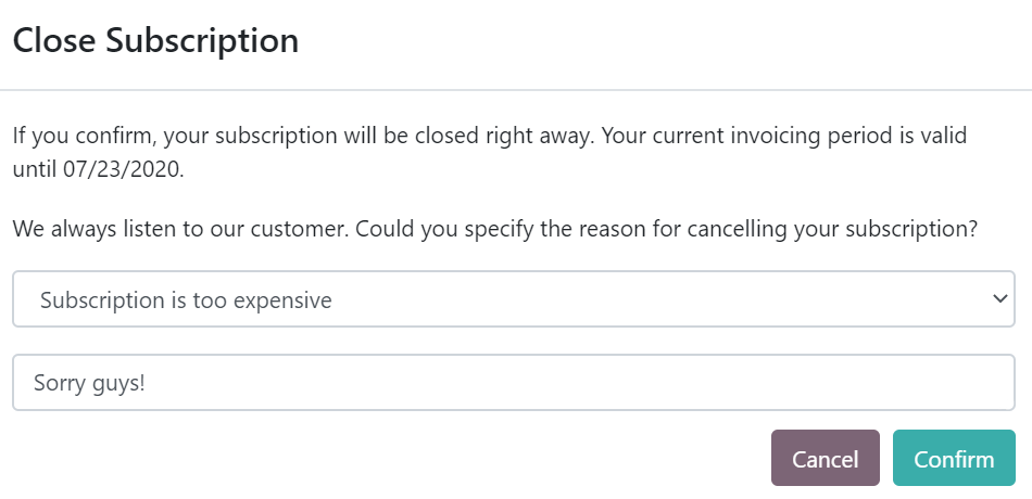What happens when customers close their subscription with Flectra Subscriptions?