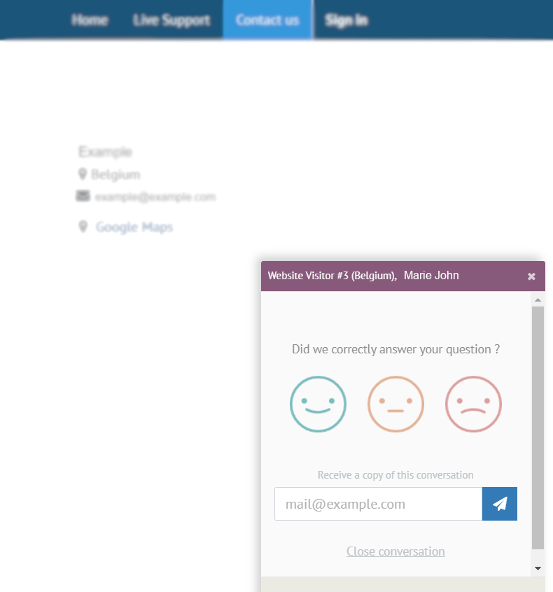 View of the chat window from a user’s side for Flectra Live Chat
