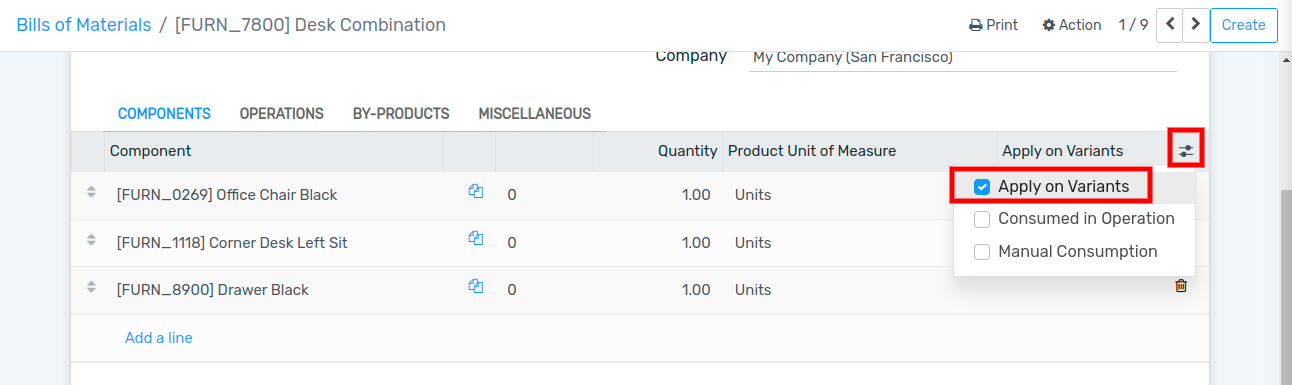 "Apply on Variants" option on the additional options menu.