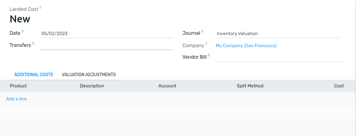 Use a warehouse transfer to cover a landed cost in the accounting journal.